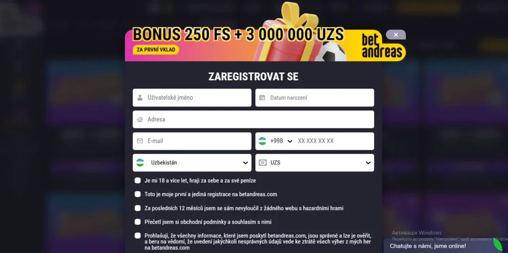 Jak se zaregistrovat v Betandreas