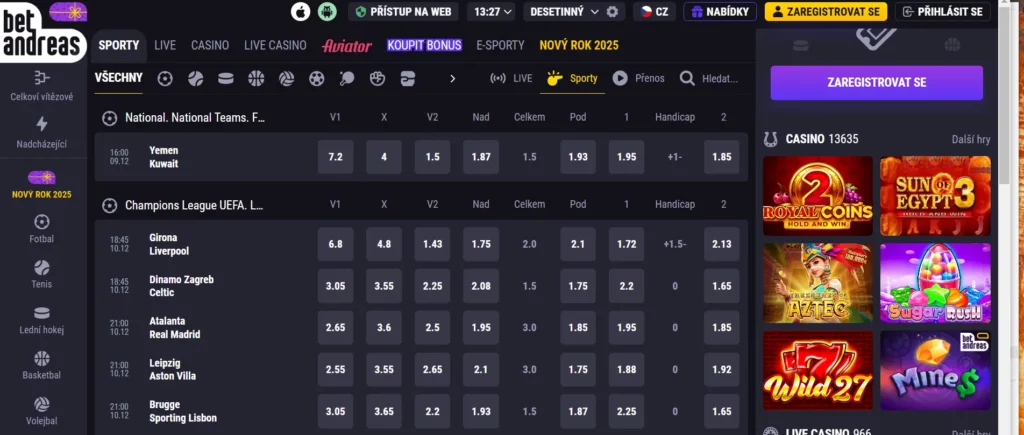 Sportovní sázení u Betandreas CZ